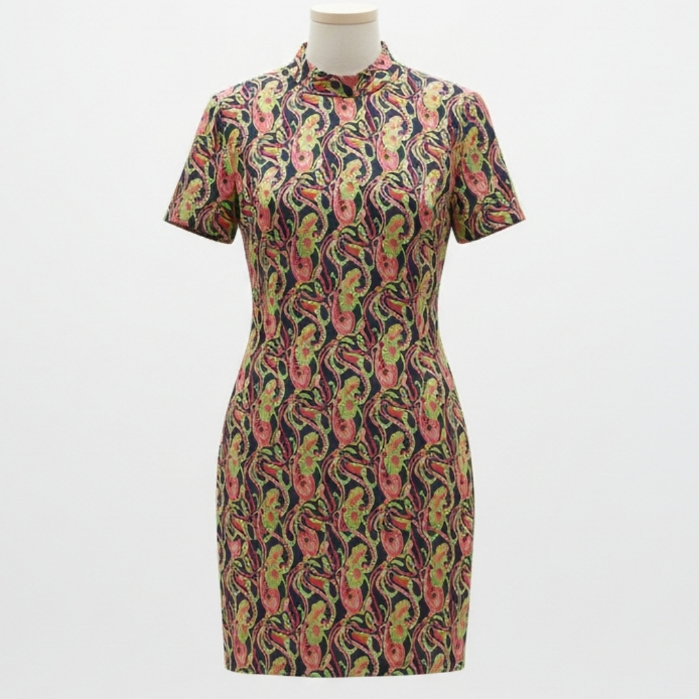 ​ZARA Mod Psychedelic Paisley Mini Dress - Pink & Green - Size Small